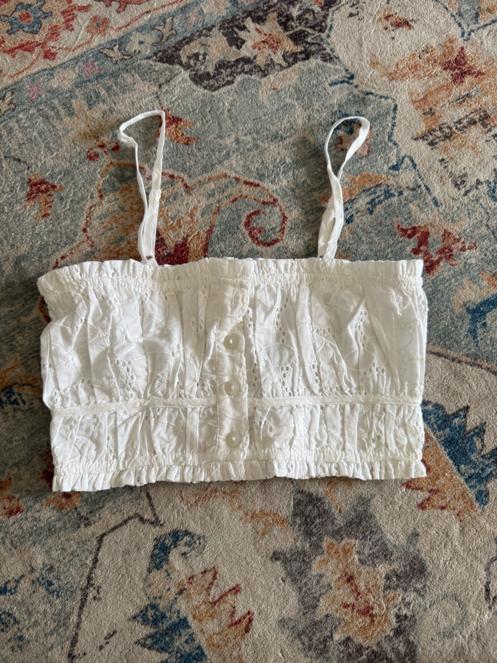 Altar'd State White Eyelet Crop Top Button Front